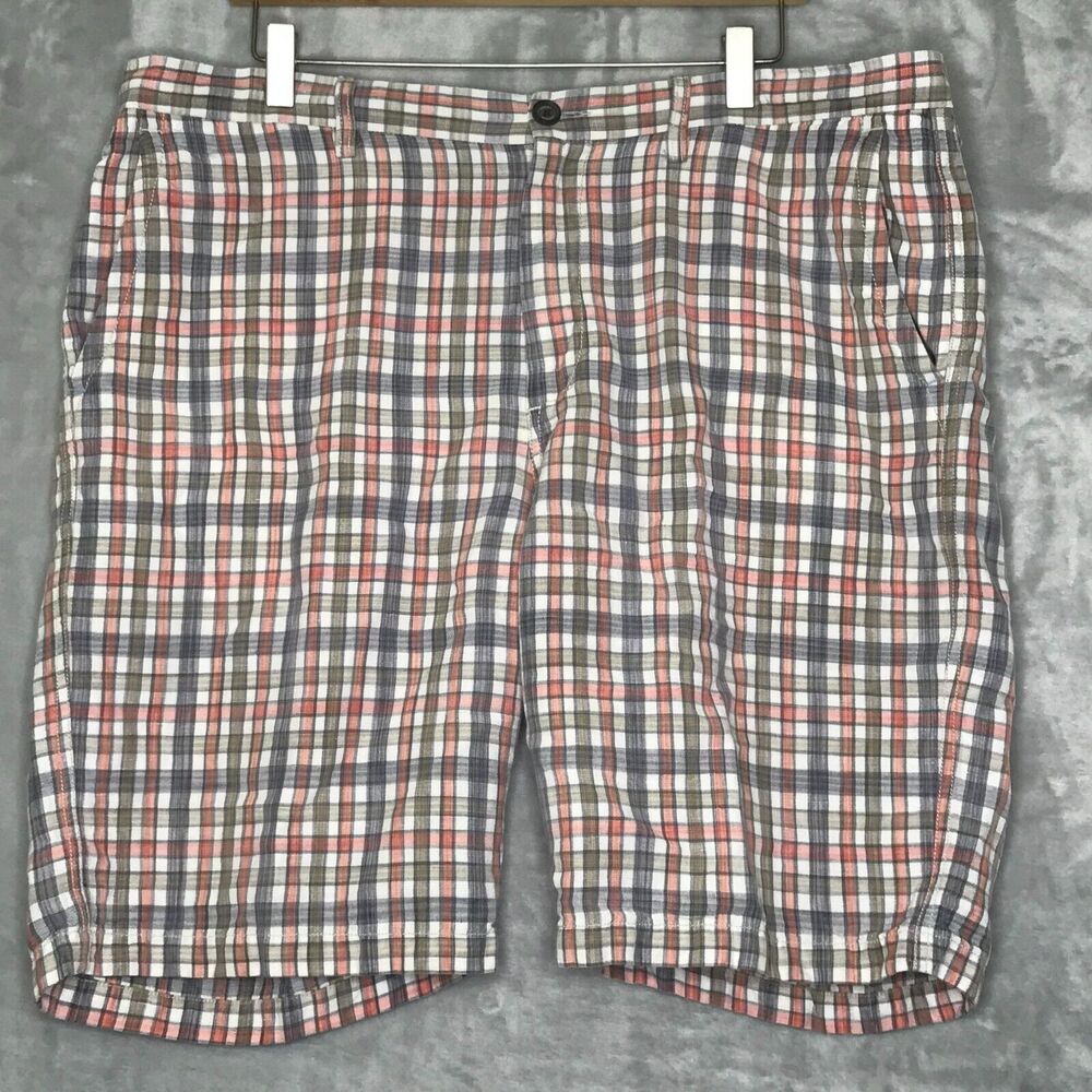Tommy Bahama Shorts Mens 38 Green Orange Plaid Linen Lyocell 10" Inseam